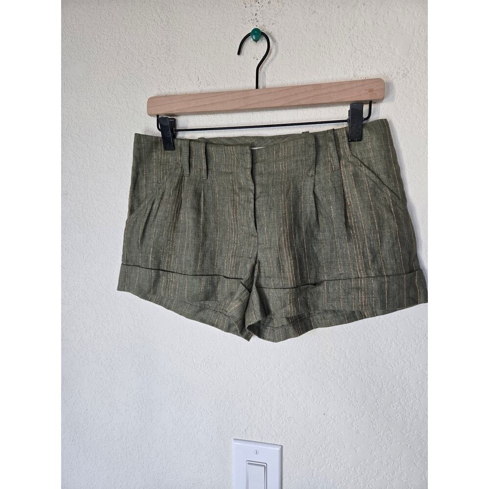 Twelfth Street by Cynthia Vincent Linen Blend Shorts Green Metallic Size 0 - Picture 2 of 7